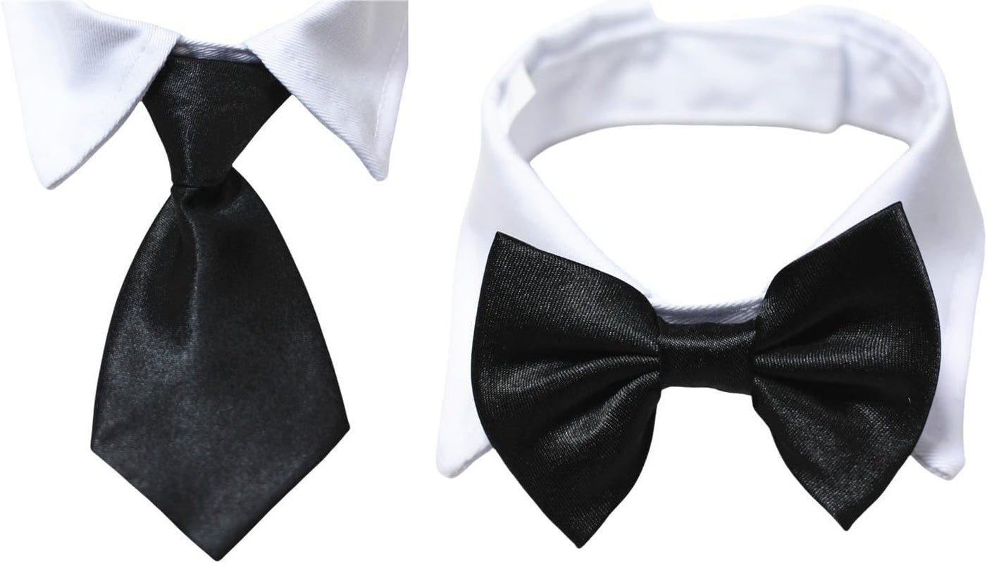 Dog Neck Tie, Pet Tuxedo Cotton Collar with Black Tie for Dogs & Cats