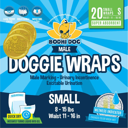Disposable Male Dog Diapers | Super Absorbent Leak-Proof Fit | Premium Adjustable Male Dog Pee Wraps with Moisture Control & Wetness Indicator | 20 Count Small Size