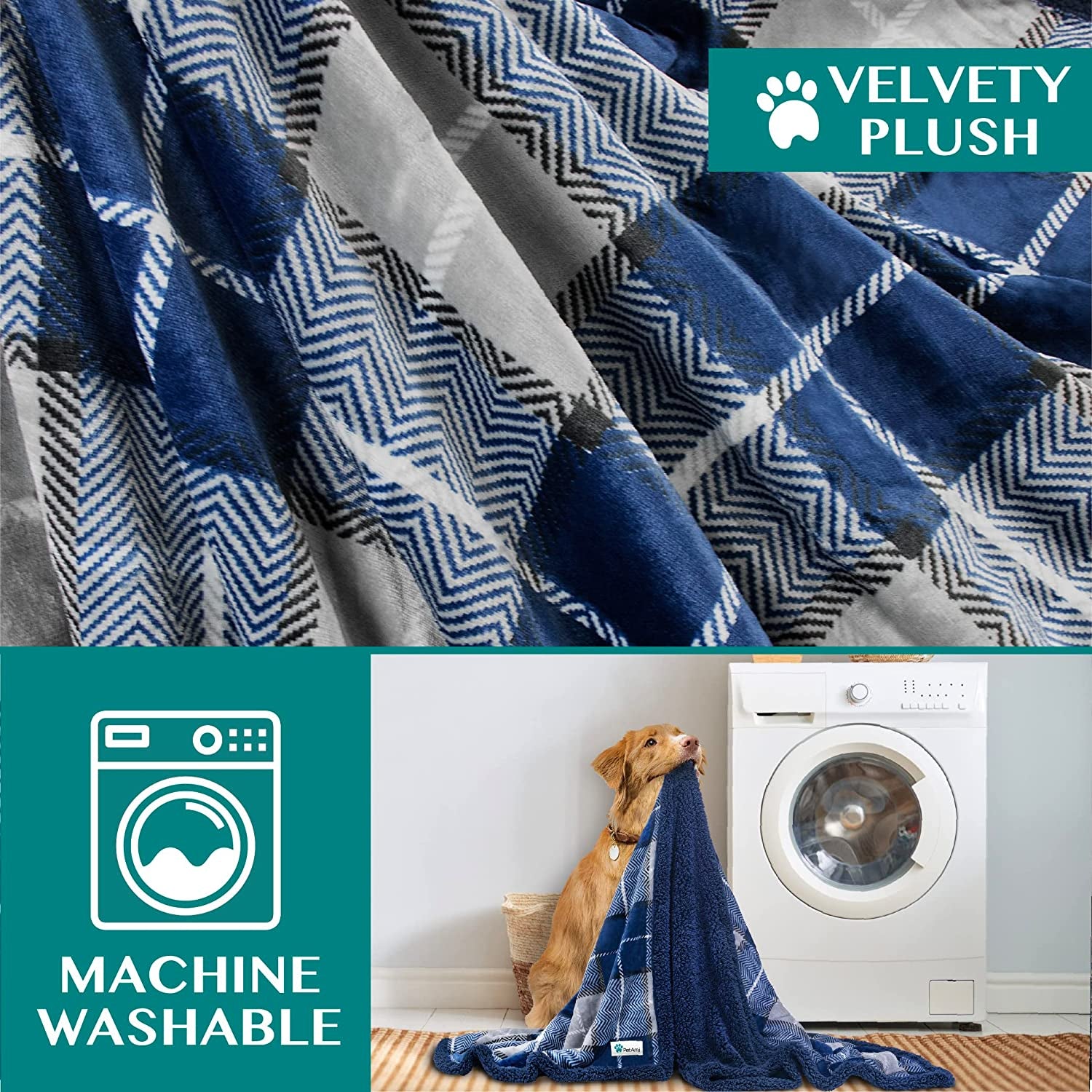 Dog Blanket, Plaid Sherpa Dog Blanket | Plush, Reversible, Warm Pet Blanket for Dog Bed, Couch, Sofa, Car (Navy, 60X80 Inches)