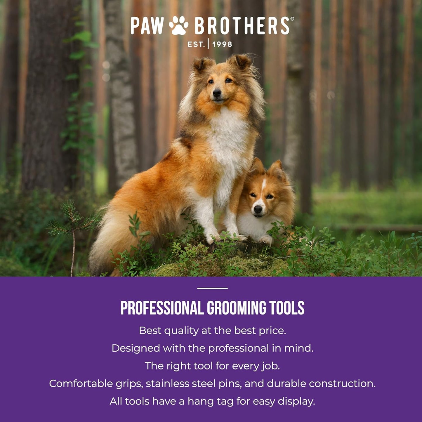 Paw Brothers Slicker Dog and Cat Grooming Brush for Professional Pet Groomers - Easy to Use - Comfortable - Removes Long and Loose Hair