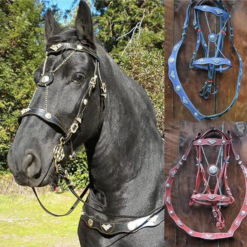 EquiElite™ PU Leather Horse Halter & Lead Rope Set – Premium Comfort, Total Control