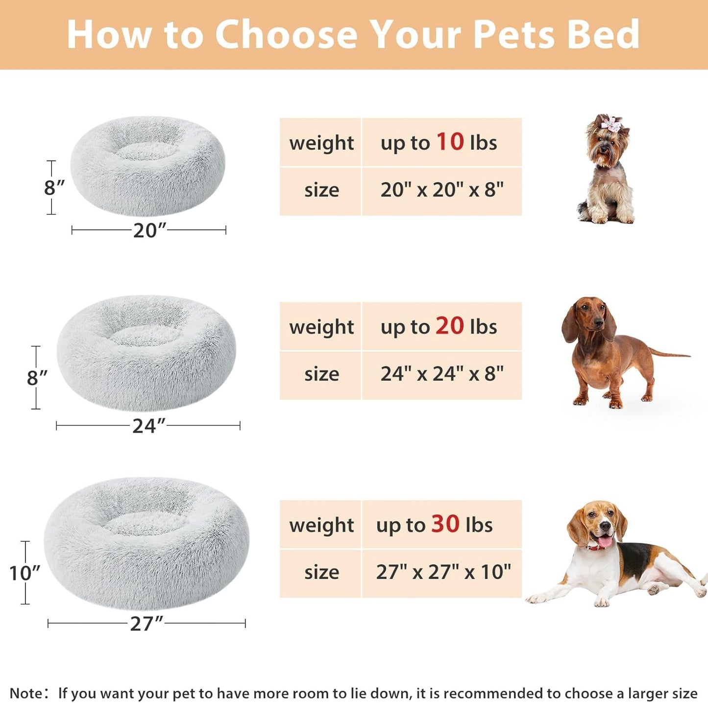 Calming Dog Bed & Cat Bed, Anti-Anxiety Donut Small Dog Bed, Fluffy Faux Fur Cat Cushion Dog Bed for Small Dogs and Cats (24 X 24 Inch, Light Grey)