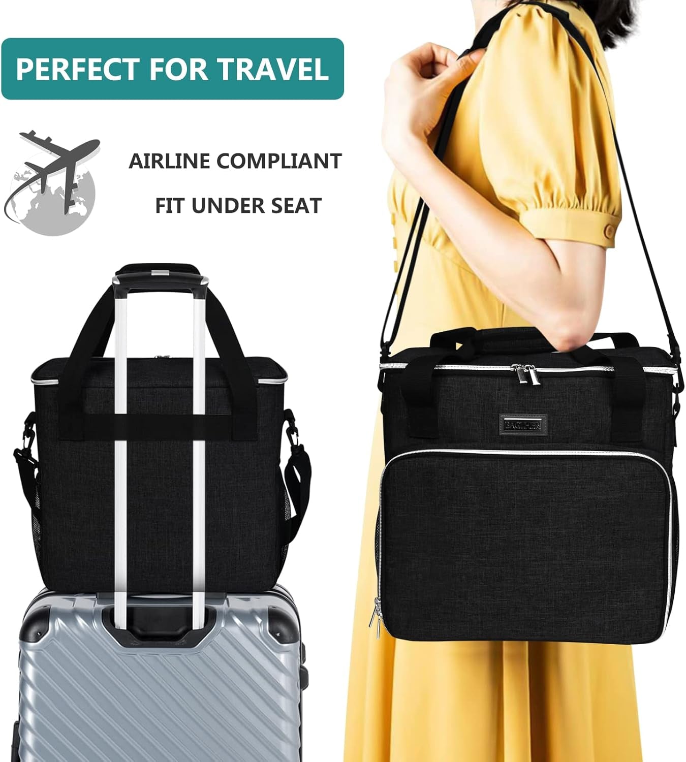 Dog Travel Bag, Pet Travel Bag（All Pet Travel Supplies）, with 2 Pet Food Containers and 2 Collapsible Silicone Bowls; Essential Kits for Pet Travel Black